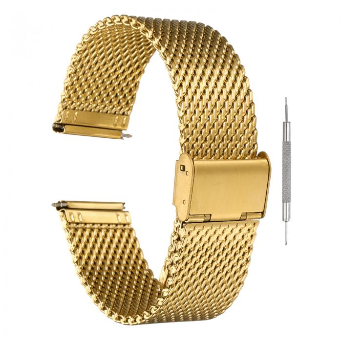 uxcell 22mm クイックリリース可能な金属製交換用時計バンド ステンレススチールメッシュ時計バンド 男女兼用 ゴー ルドトーン