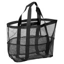 uxcell メッシュビーチトートバッグ 1Pcs 25" x 15" x 8" アップグレードされたビーチタオルバッグ ビーチバケーションやデイリートラベル用の防水プールバッグ(ブ ラ ック)