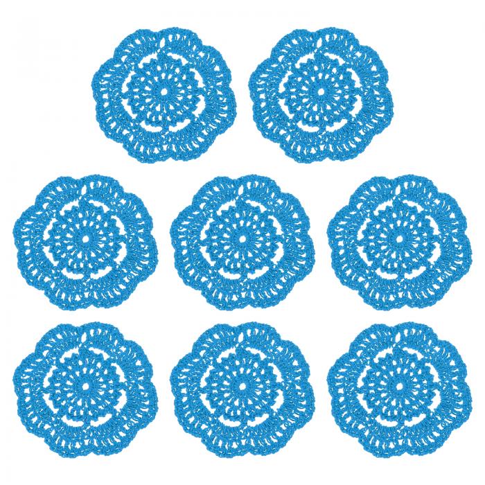 uxcell クロシェ編みドイリー 8枚4インチの綿織りコースター 花柄の手編みラウンドコースター ウェディングパーティーの装飾用（ヘイズブルー）