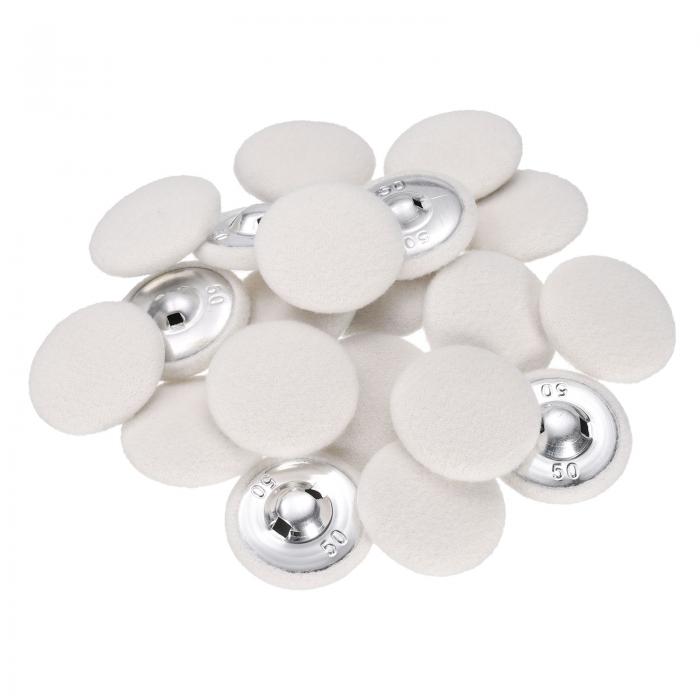 uxcell 20個の布製布カバーボタン1.3インチ丸いふわふわセーターボタン、アルミ製シャンク付きボタン、ウールコート、ジャケット、シャツDIY用、ホワイト