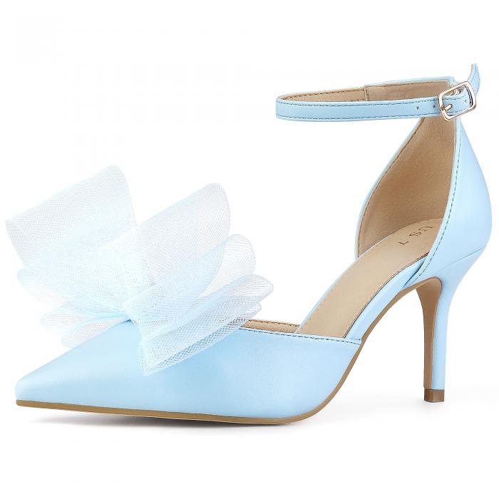 Allegra K パンプス 蝶ネクタイ アンクルストラップ スティレット ハイヒール レディース スカイブルー 25.0cm