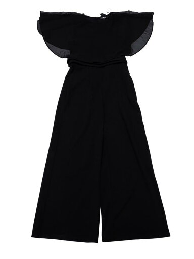 Allegra K フリル袖ジャンプスーツ レディース カジュアル ドレッシー タイウエストワイドレッグジャンプスーツ ブラック M Allegra K フリル袖ジャンプスーツ レディース カジュアル ドレッシー タイウエストワイドレッグジャンプスーツ ブラック M