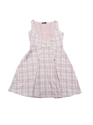 Allegra K レディース オーバーオール エプロンドレス ボタン装飾 Uネック チェック柄ツイードドレス ピンク XL Allegra K レディース オーバーオール エプロンドレス ボタン装飾 Uネック チェック柄ツイードドレス ピンク XL