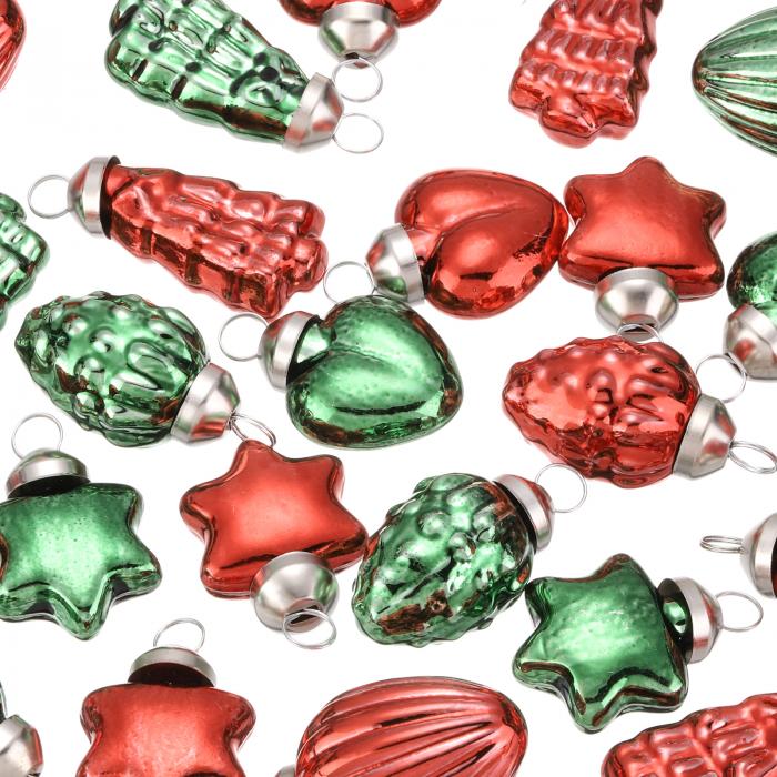 uxcell 75個 ガラスクリスマスオーナメント 緑 レッド クリスマスツリー 装飾 1-1.5" ヴィンテージクリ..