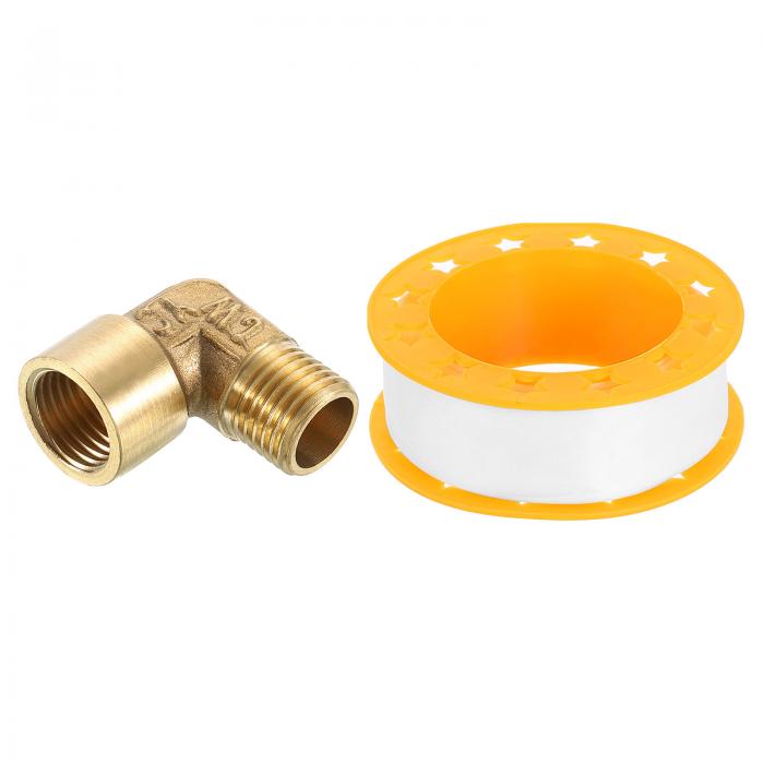 uxcell 1個90度エルボー 1/4"メスx1/4"オス真鍮直角パイプ継手 ガス燃料油管用コネクタ 28x28mm