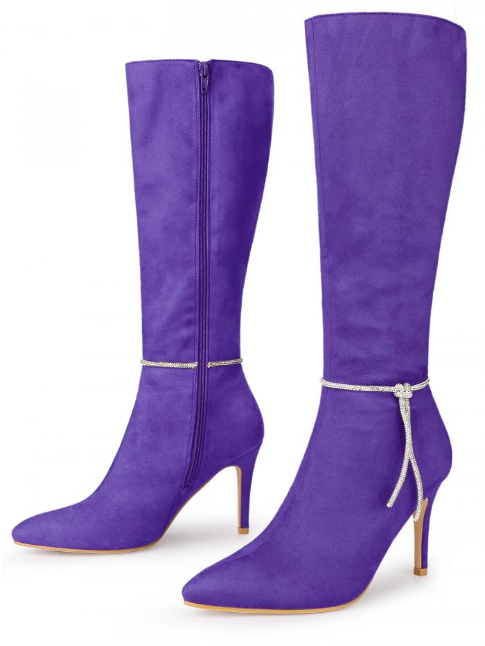 Allegra K レディース ラインストーン クリス タル チェーン ポインテッドトゥ スティレットヒール ニ..