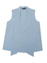 Allegra K レディース ノースリーブストライプブラウス タイネック カジュアル タンクトップ シャツ ワーク ブルー XL(4)
