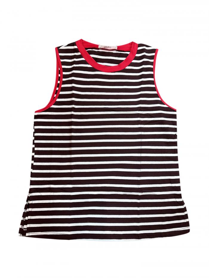 ONFERS レディース ストライプ タンクトップ カラーブロック サイドスリット クルーネック サマートッ..