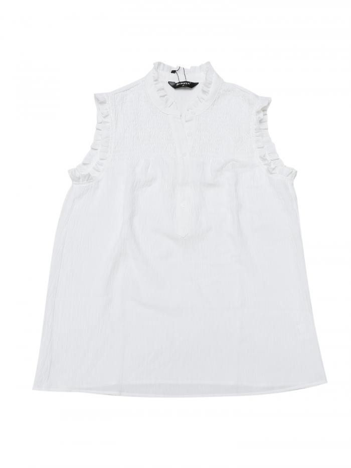 Allegra K 夏用フリルタンクトップ ノースリーブ モックネック ボタンアップ ベーシック トップス 可愛いブラウス レディース 白 XS