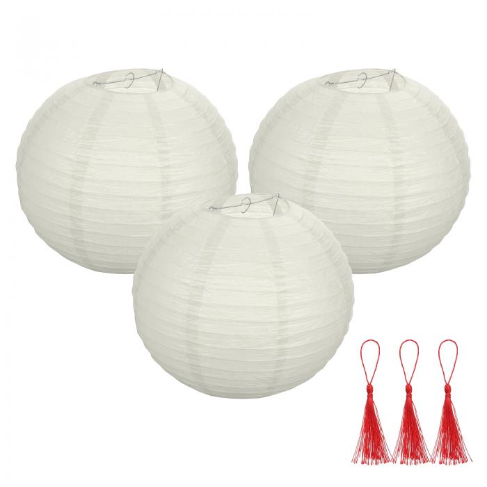uxcell 3個 ベージュ ラウンド ペーパーランタン 14" 中国ペーパーランタン パーティー装飾 装飾的な吊..