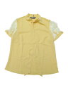 Allegra K ブラウス シースルー 半袖 シフオンブラウス フリル リボン付き シャツ オフィス メッシュ トップス 着痩せ エレガント ボウタイブラウス ゴージャス レディース イエロー L(4)