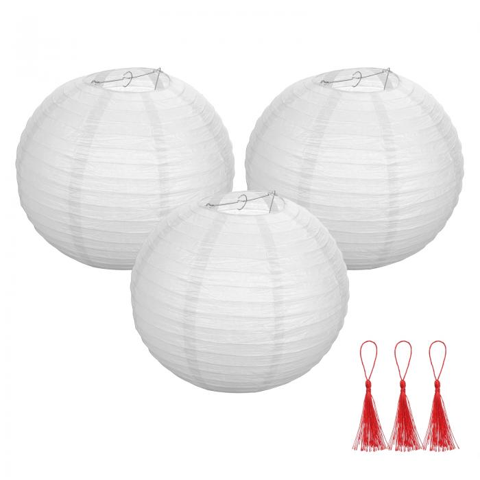 uxcell 3個 ホワイト 丸い和紙ランタン16" 中国 和紙ランタンパーティー装飾 装飾用折りたたみランタン..