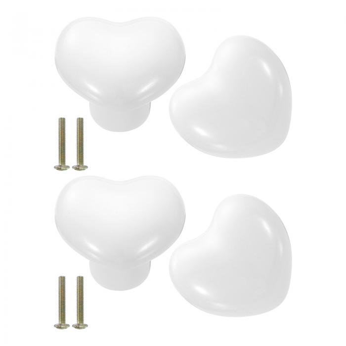 uxcell セラミック製引き出しノブ4個セット ハート型ドレッサープル カップボードワードローブ用M4 x 25mmネジ付き ホワイト