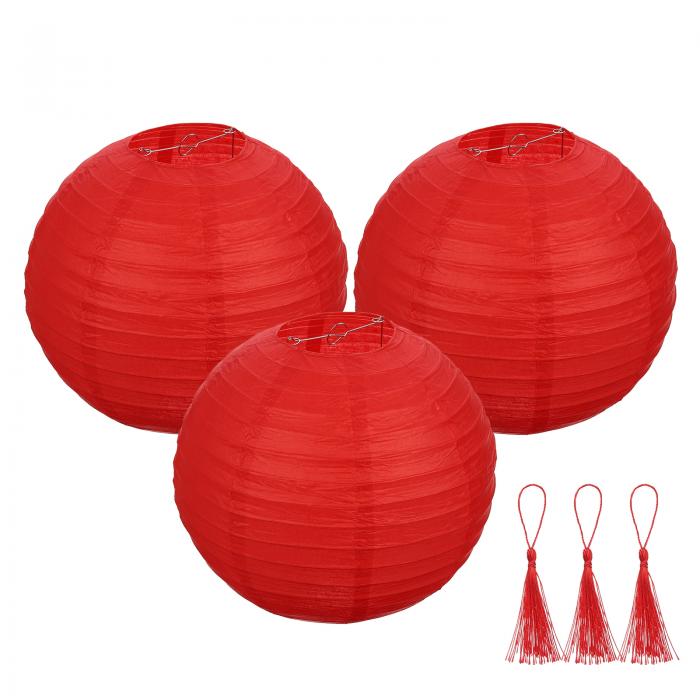 uxcell 3個 レッド 丸い和紙ランタン12" 中国 和紙ランタンパーティー装飾 装飾用折りたたみランタン ..