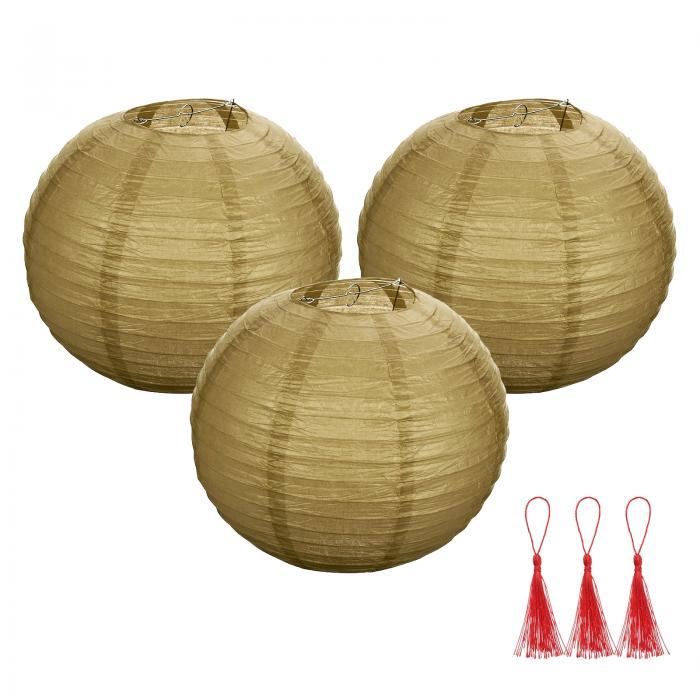 uxcell 3個 金色 丸い和紙ランタン16" 中国 和紙ランタンパーティー装飾 装飾用折りたたみランタン タ..