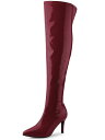 Allegra K レディース ポインテッドトゥ スティレットヒール オーバー ザ ニーハイ ブーツ ブルゴーニュ 24.0cm(4)
