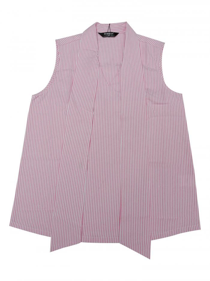Allegra K レディース ノースリーブストライプブラウス タイネック カジュアル タンクトップ シャツ ワーク ピンク XS