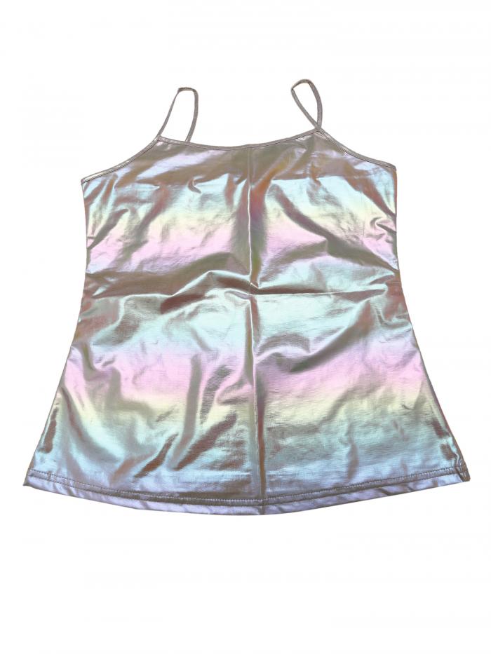 Allegra K キャミソール タンクトップ 光沢 ベスト ノースリーブ ダンス 衣装 パーティー メタリック シャツ レディース ライトグレー M