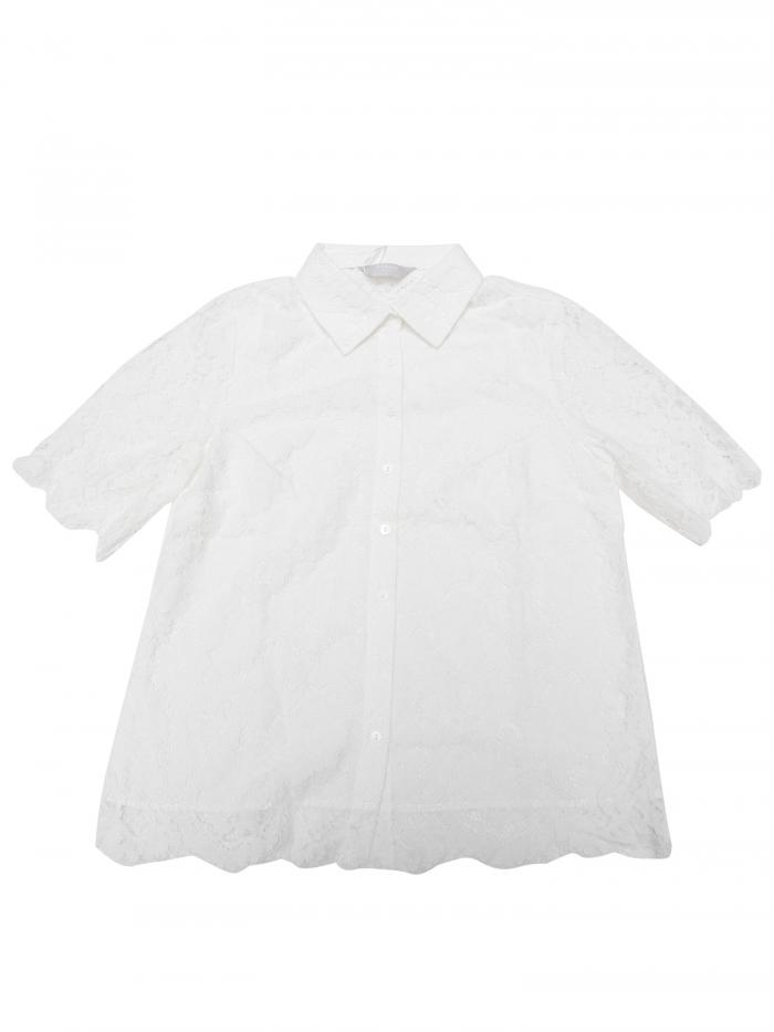 Hobemty レディース 花柄レーストップス メッシュ シアー フリンジヘム ボタンダウンシャツ 白 2XL