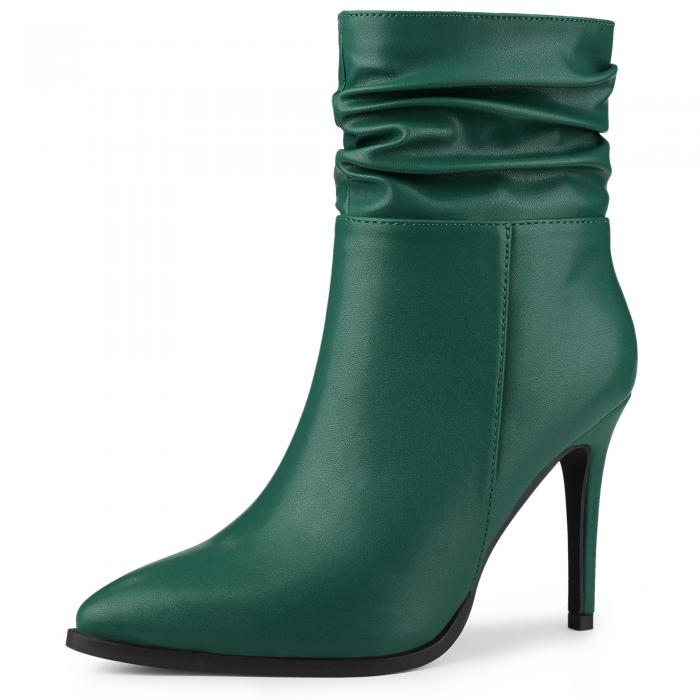 Allegra K アンクルブーツ スティレットヒール サイドジップ レディース ダーク緑 25.0cm