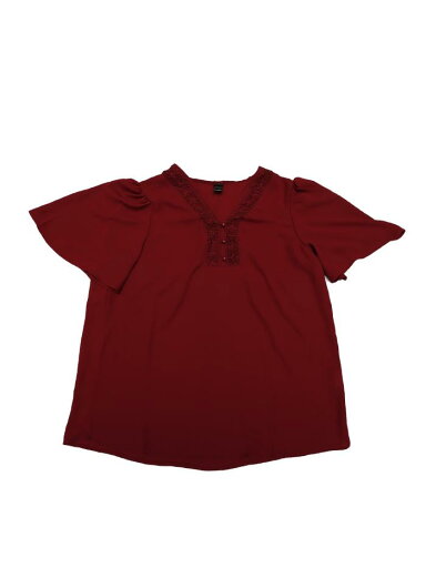Seta T レディース ドレッシー シフォン ブラウス Vネック カジュアル トップス 夏 半袖 チュニック シャツ 赤 L Seta T レディース ドレッシー シフォン ブラウス Vネック カジュアル トップス 夏 半袖 チュニック シャツ 赤 L