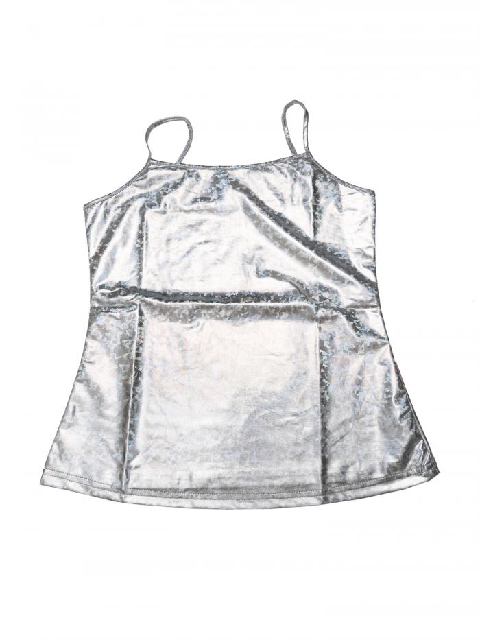 Allegra K キャミソール タンクトップ 光沢 ベスト ノースリーブ ダンス 衣装 パーティー メタリック シャツ レディース ホワイトシルバー S
