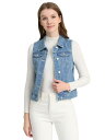 Allegra K デニムベスト ノースリーブ 袖なし 胸ポケット シングルブレスト カジュアル レディース ライトブルー-B 2XL