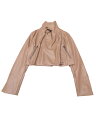 Allegra K クロップド バイカージャケット フェイクレザー 長袖 PUジッパー レディース ライトブラウン S(4)