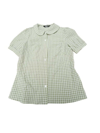 Allegra K チェックブラウス 丸襟 ボタンダウンシャツ パフ半袖 ギンガムトップス レディース ライトグリーン XL Allegra K チェックブラウス 丸襟 ボタンダウンシャツ パフ半袖 ギンガムトップス レディース ライトグリーン XL