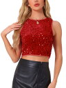 Allegra K ハロウィン コスチューム レディース スパンコール トップス クロップ スクープネック ノースリーブ 輝くグリッター クラブ パーティー ナイトアウト ベスト タンクトップ レッド M