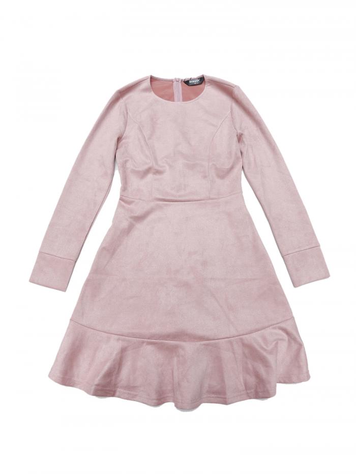 Allegra K クリスマス ミニドレス フリル裾ワンピース 長袖 カジュアル フェイクスエード クルーネック レディース なし5 XL