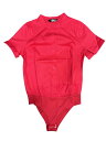 Allegra K ボディスーツ 通勤 ボタンダウン スタンドカラー 半袖 オフィス ワーク シャツ レッド L
