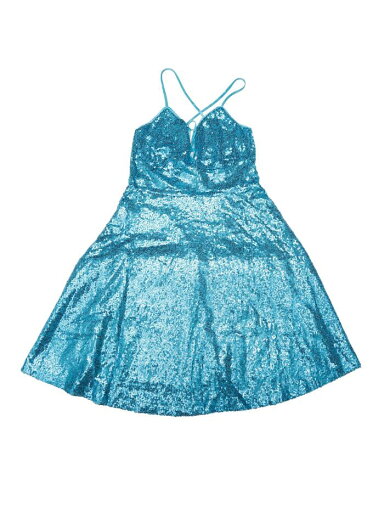 Allegra K シャイニースパンコールドレス スパゲッティストラップ タイバック バックレス ミニドレス レディース ブルー L Allegra K シャイニースパンコールドレス スパゲッティストラップ タイバック バックレス ミニドレス レディース ブルー L