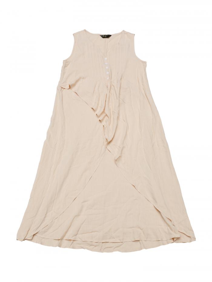 Seta T レディース サマードレス ノースリーブ Vネック ボタン装飾 ゆったり マキシタンク ビーチドレス 杏色 M