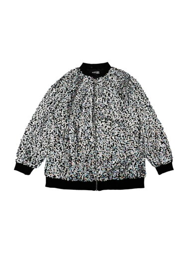 Allegra K スパンコール付き 光沢のあるジャケット 長袖 パーティー ジッパー ブレザー ボンバー ジャケット レディース シルバー S Allegra K スパンコール付き 光沢のあるジャケット 長袖 パーティー ジッパー ブレザー ボンバー ジャケット レディース シルバー S
