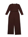 Allegra K レディース Vネック ジャンプスーツ 長袖 タイウエスト ワイドレッグ ロングパンツ エレガント ニット コーヒー色 M