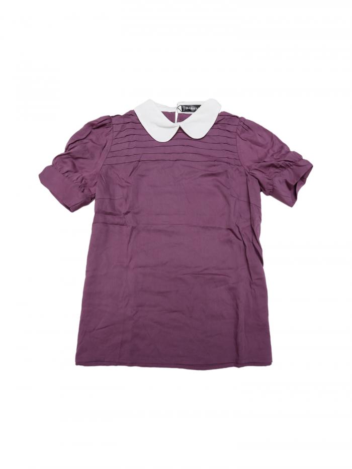 Allegra K ブラウス レディース 半袖 折り襟 可愛い シャツ オフィス カジュアル トップス 着痩せ おしゃれ 学生 ダークパープル M(4)