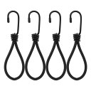CAPASTEC テントフック ロープフック ストレッチコード 4本セット テントアクセサリー キャンプ用 タープクリップ 固定 取り付け ロープ張り アウトドア 防風 設営 黒(4)