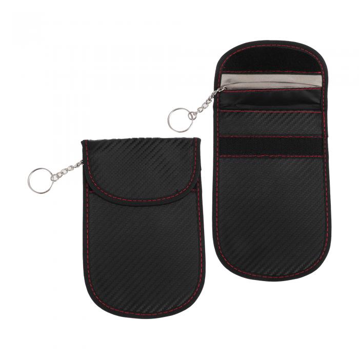 VekAuto 2個ファラデーポーチRFID信号遮断バッグカーキーキーレ スカースターター用ユニバーサルキーフォブプロテクターカーボンファイバーブラック