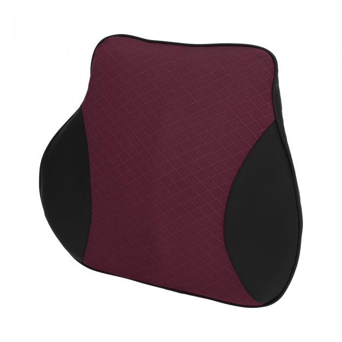 A ABSOPRO 車用シート腰部クッション メモリーフォームサポート エルゴノミックデザイン 36x39.5x9cm ポリエステル ブラック ワインレッド 1個