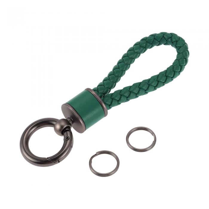 A ABSOPRO 車用キーチェーン ユニバーサルキーチェーン リング付き キーフォブ用 家庭用 女性用 フォーレザー ダークミドリ