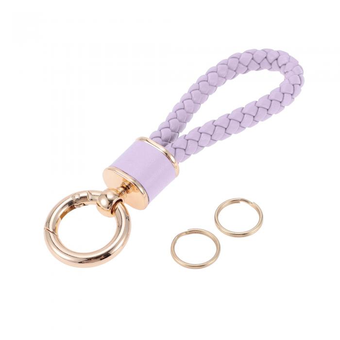 A ABSOPRO カーキーチェーン ユニバーサルキーチェーン リング付き キーフォブ用 ホーム用 女性用 フォーレザー ライトパープル ゴールドトーン