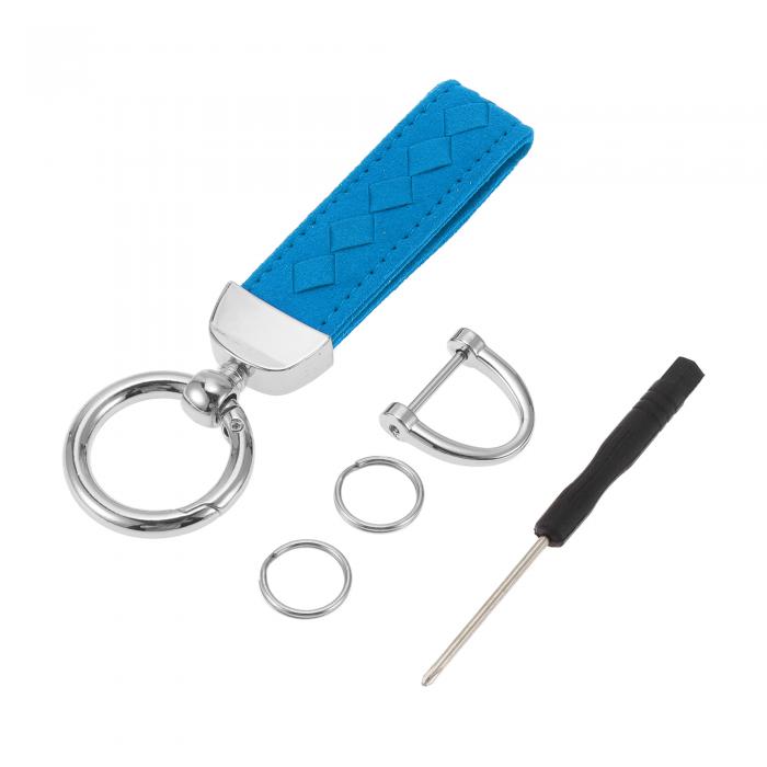 A ABSOPRO カーキーチェーン ユニバーサルキーチェーン リング付き キーフォブ用 ホーム用 女性用 フォーレザー ブルー シルバートーン 1セット