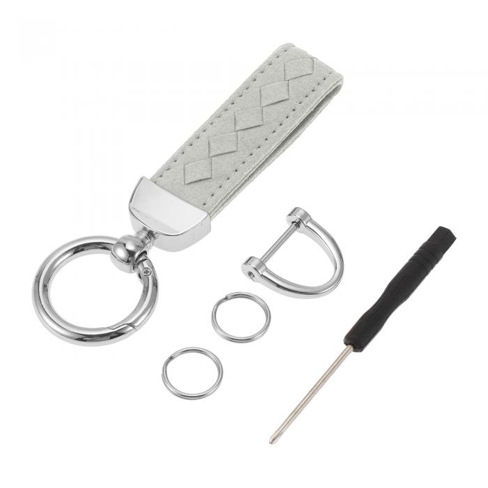A ABSOPRO 車用キーチェーン ユニバーサル キーチェーン リング キーフォブ用 ホーム用 女性用 フォーレザー グレー シルバートーン 1セット