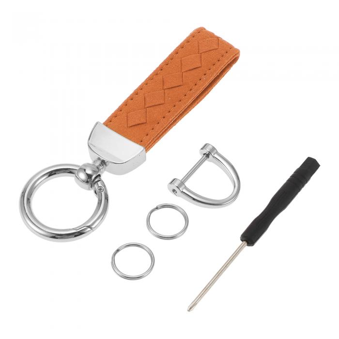 A ABSOPRO 車用キーチェーン ユニバーサル キーチェーン リング キーフォブ用 ホーム用 女性用 フォーレザー オレンジ シルバートーン 1セット
