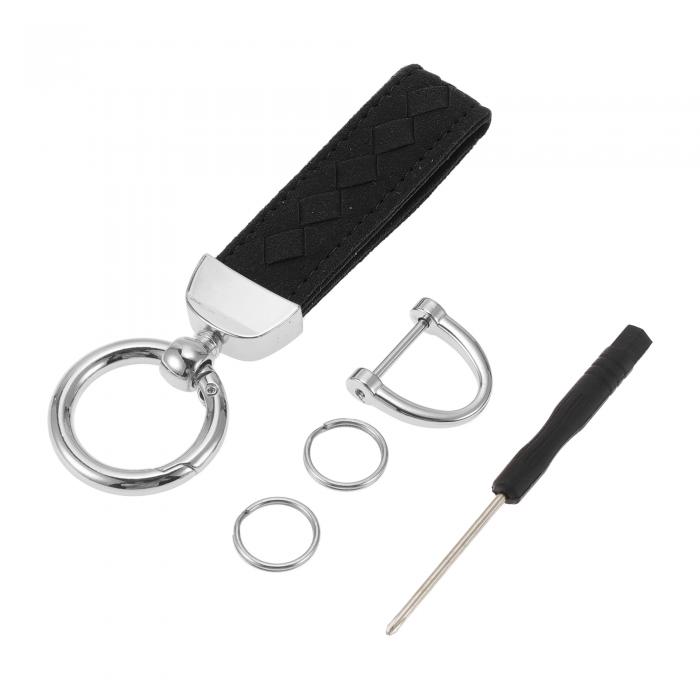 A ABSOPRO 車用キーチェーン ユニバーサル キーチェーン リング キーフォブ用 家庭用 女性用 フォーレザー ブラック シルバートーン 1セット
