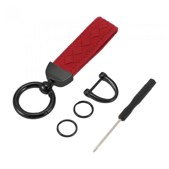A ABSOPRO 車のキーチェーン ユニバーサル キーチェーン リング キーフォブ用 家庭用 女性用 フォーレザー レッド 1セット