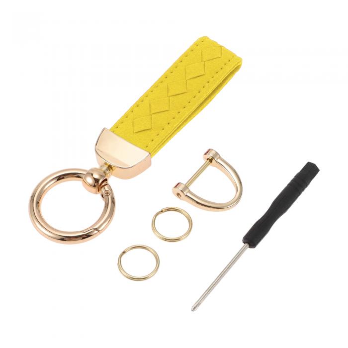 A ABSOPRO カーキーチェーン ユニバーサルキーチェーン リング付き キーフォブ用 ホーム用 女性用 フォーレザー イエローゴールドトーン 1セット