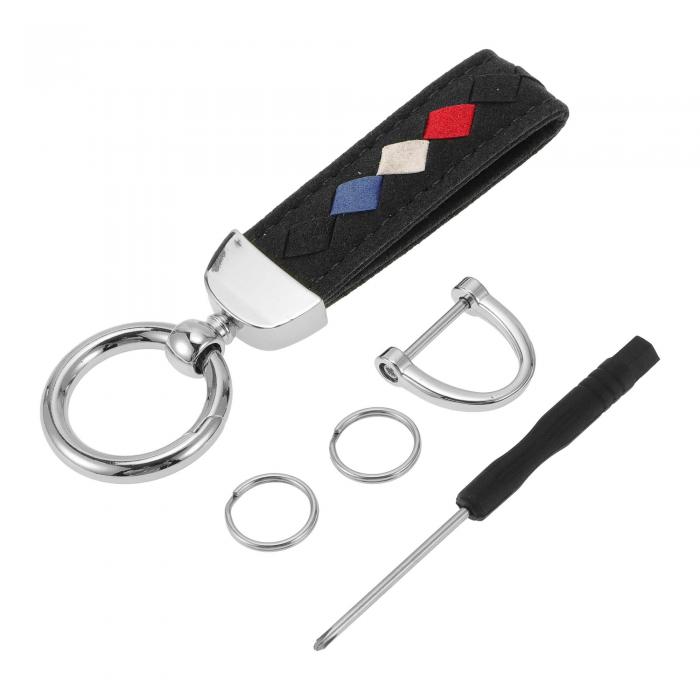 A ABSOPRO 車用キーチェーン ユニバーサル キーチェーン リング キーフォブ用 ホーム用 女性用 フォーレザー ブラック ブルー シルバートーン 1セット