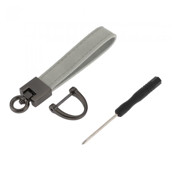 A ABSOPRO 車のキーチェーン ユニバーサル キーチェーン リング キーフォブ用 家庭用 女性用 亜鉛合金 フォーレザー グレー 1セット